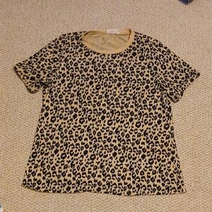 Stylish Leopard Print Short Sleeve Top L Women